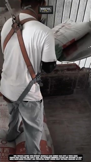 Loading cement bags safely into truck using manual method