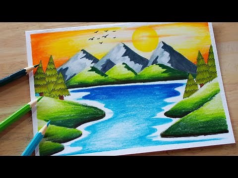 ภาพระบายสีวิวธรรมชาติ ( สีไม้ ) / วาดรูป | How to draw Scenery with Color pencil