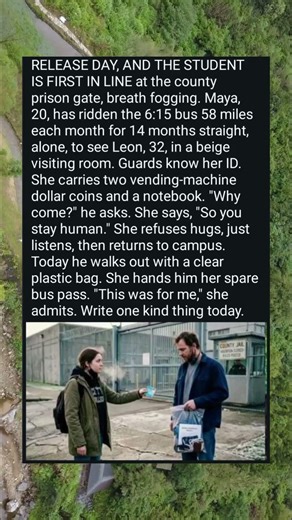 RELEASE DAY, AND THE STUDENT IS FIRST IN LINE at the county prison gate, breath fogging.