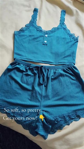 43% OFF! 🥳 Lace trim pyjama set (top   shorts). Very stretchy and flattering. Lovely colours available. Get yours now! #pyjamaset #sale #buynow #coloursavailable #fyp