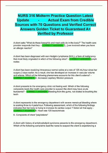 Nurs 316 Midterm Practice Question Latest Update Actual Exam video