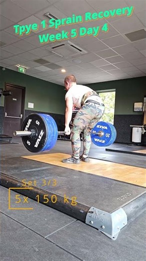 Type 1 Sprain Recovery Week 5 Day 4 - Set 3/3 5x 150 kg #Deadlift #powerlifting #recovery