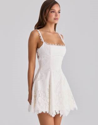 House of CB Isla white custom lace broderie anglaise mini dress in white | ASOS