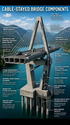 Cable-Stayed Bridge Components | #civilengineering #construction #engineeringstudents