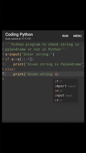 How to check string is palindrome or not in Python?#ytshorts #pythontutorialforbeginners