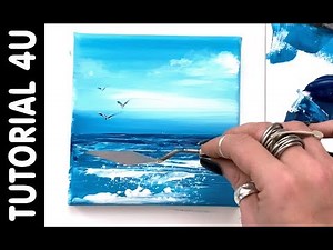 Abstract acrylicpainting demo Landscape - Seascape - Easy tutorial - satisfying sound
