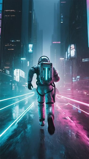 Cyberphunk Astronaut Running - Neon Alien Emerges