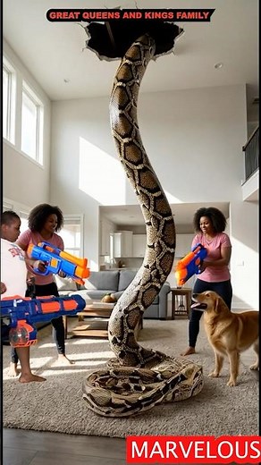 Big Python 🐍 Anaconda Snake in London House. Cute dog. Nerf War Funny video try not to laugh #snake