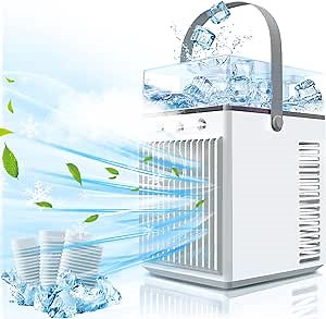 Portable Air Conditioner, 4 IN 1 Rechargeable Personal Ac Air Conditioner, Small Air Conditioner with 3 Levels Humidify&Speeds, 7 Colors Cooling Fan USB Powered for Home Bedroom Office Car Camping