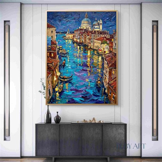 Venice Grand Canal Oil Painting | Impasto Italy Cityscape Wall Art - Etsy