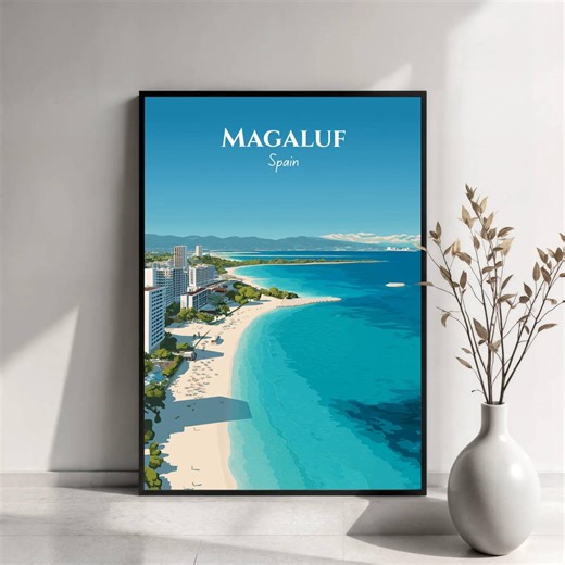 Magaluf Wall Art | Mallorca Travel Poster | Illustrated Beachfront, Coastal Town & Mediterranean Views | Magaluf Print | Spain Travel Art - Etsy
