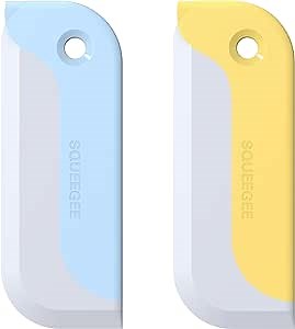 2 Pack Small Squeegees, Mini Squeegee for Windows, Mirrors, Bathroom Glass Shower Mirrors and Counter, Kitchen Countertops and Sink. Dish Scraper for Cleaning Up Dish Residue.(Blue & Yellow)