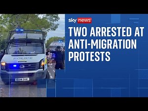 Two arrested after police officers are attacked at anti-migration protests in Essex