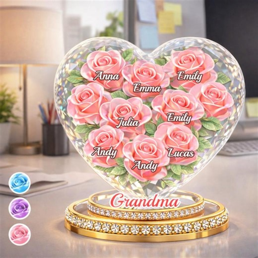 Personalized Grandma Heart Rose Plaque, Custom Grandkids Names Floral Acrylic Keepsake Gift for Nana - Etsy