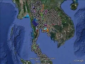 Thailand shaded relief, provinces, cities, towns, and villages