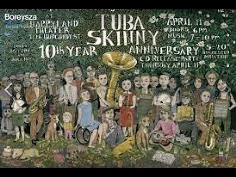 Robin Rapuzzi introduces the Tuba Skinny band members at French Quarter Fest 2023 at Jackson SQ.