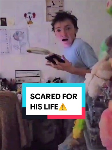 The look of fear on his face after his mum made him jump 😂 He will get her back... im just glad its not me he is plotting his revenge on for a change 🤣 Does you know someone who is scared easily? #fyp #viral #funny #prank #scared