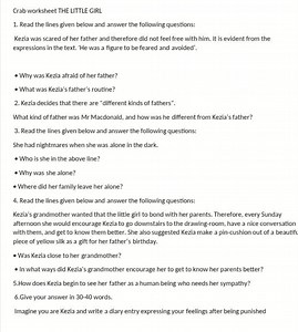 Crab worksheet THE LITTLE GIRLRead the lines given below and ... | Filo