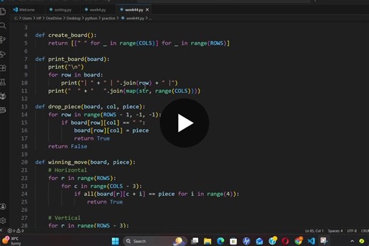 #internpe #python #connectfour #pythonprojects #internship #learningbydoing #programming #week4task | Pratiksha Pawar