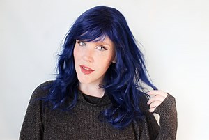 Blue Human Hair Wig · Glueless Remy Wavy Unit With Bangs - Etsy