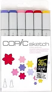Copic Sketch Marker Floral 2 Set, Oval Barrel, Super Brush and Medium Broad Nibs, 6 Color Set (SFLORAL2)
