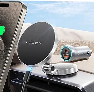 LISEN for Magsafe Car Mount Charger, [Upgrade Set] 360° Rotation Magsafe Wireless Car Charger, Foldable Car Phone Holder Dashboard Fit iPhone 16 Pro Max Plus 15 14 13 12, Samsung with MagSafe Case