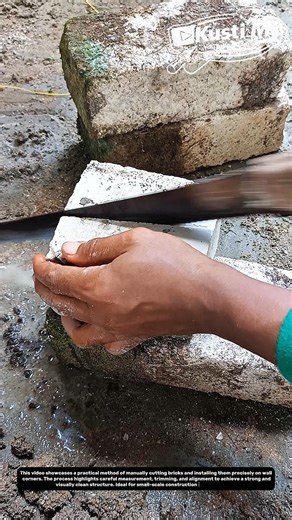Traditional Brick Cutting and Corner Wall Alignment Technique.