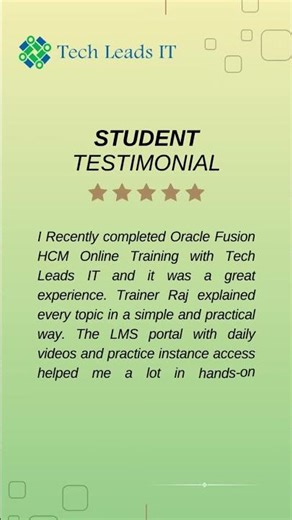 🎓 Oracle Fusion HCM Success Story – Vasu Dev’s Learning Journey with Tech Leads IT