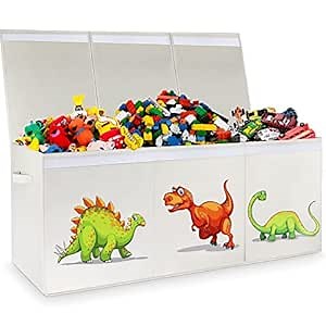 HOMEMARVEL Toy Chest for Boys, Storage Bins for Toys, Toy Box for Boys, Kids Toy Storage Bins, Sturdy & Foldable, Removable Divider, Large Storage Containers for Playroom, Bedroom, Closet, Home