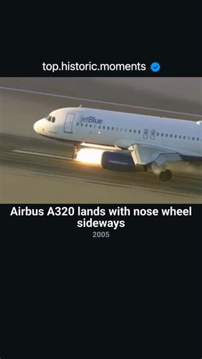 Top Historic Moments on Instagram: "On September 21, 2005, JetBlue Flight 292—an Airbus A320 from Burbank to New York—discovered its nose landing gear jammed sideways at 90 degrees shortly after takeoff. Circling for three hours to burn fuel while millions watched live on TV, Captain Scott Burke nailed a tense emergency landing at LAX. All 146 aboard walked away unharmed. #planes #crash #emergency #landing #flight #airbus #gear #ad #airports #tophistoric #losangeles #california"