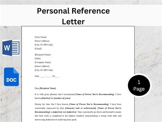 Professional Reference Letter Template | Editable Google Docs & Word - Etsy
