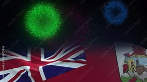 Bermuda flag - Waving flag on celebrating fireworks for national holiday day. Ceremony for patriotic celebration of nation