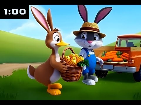 1 Minute Countdown Timer - Cute Rabbit Collects Vegetables - Kids Countdown Video