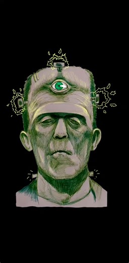 How i feel lately. An animated corpse who sees beyond his old ideas and programming but is slow and struggling to move. (I drew this in pen but then added some details in digital) Have a weird but hopeful day #thirdeye #frankenstein #wakeup #trippy #darkart