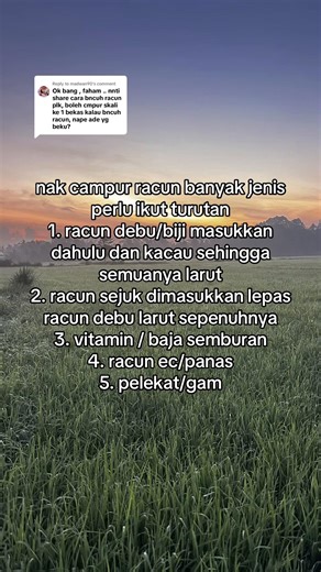 Replying to @madwan90 racun debu/biji paling penting kene pastikan larut , isipadu air perlu sesuai dengan sukatan racun #oripadi🌾 #fypシ #fypage