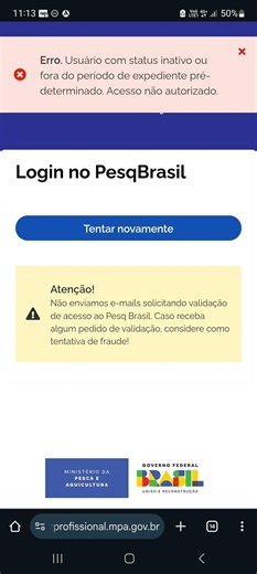 ERROR LOGGING IN NEW PESQBRASIL INACTIVE USER, ACCESS DENIED #information #news #fisherman