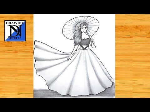How to Draw Japanese Girl with Traditional Umbrella | Pencil Sketch For Beginners | ‪@DrawingNeelu‬