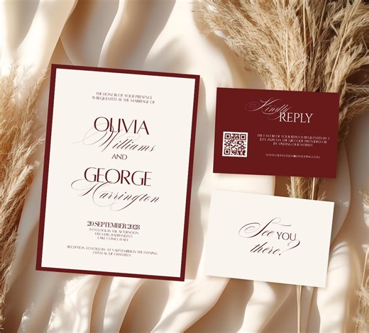 Burgundy Wedding Invitation Classy Suite Luxury Old Money Template Elegant Red and Cream Invitation Set Timeless Wedding Invite Cream - Etsy Australia