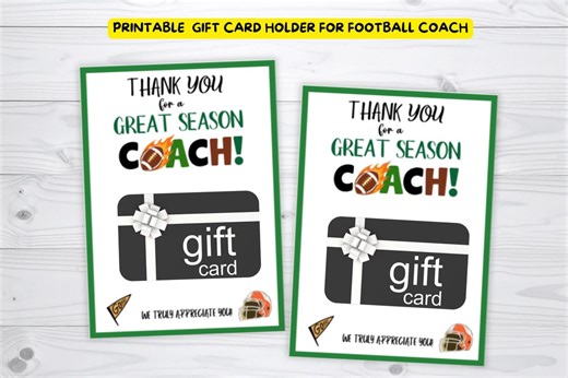 Printable Football Coach Gift Card Holder- Instant Download - Etsy