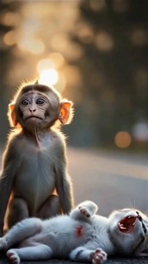 Wird das Baby-Affe das Kätzchen retten? Sieh bis zum Ende du wirst nicht aufhören können zu weinen!