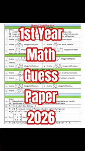 1st Year Math Guess Paper 2026 | 1st Year Math Guess Paper 2025