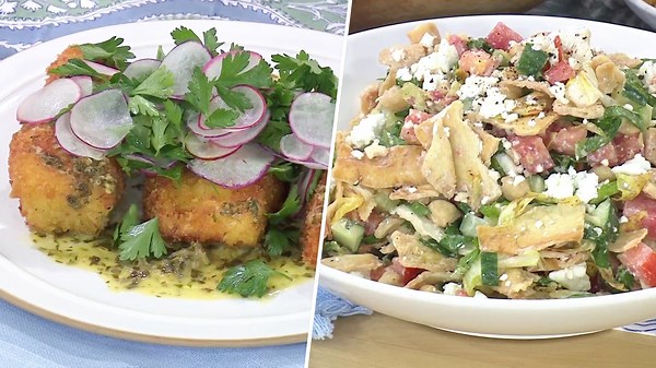 Michael Symon shares 2 recipes: Halibut piccata and pita salad