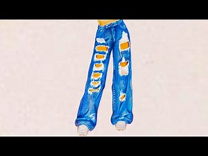 How to draw Ripped Jeans || Fashion illustration || Draw Denim Step by Step || رسم بنطلون جينز
