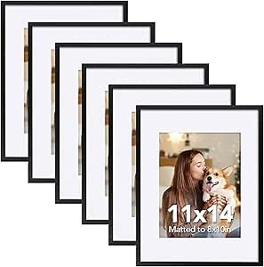 SYNTRIFIC 11x14 Black Picture Frames Set of 6, Photo Frame 8x10 with Mat or 11x14 Without Mat, Photo Collage Frames for Wall Mounting and Tabletop Display