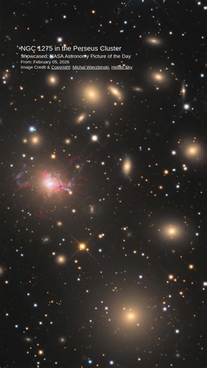 🌙 NGC 1275: A Cosmic Dance of Galaxies and Light The active galaxy NGC 1275 captivated observers as the central member of the nearby Perseus Cluster. Visible light revealed a wild, tangled system, the aftermath of galaxies falling into one another. This colossal merging fed a supermassive black hole at the galaxy’s core, causing vast clouds of glowing gas to stretch outward in fiery filaments up to 20,000 light-years long. ✨ Why It Mattered NGC 1275’s filaments endured despite the violent colli
