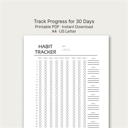 Habit Tracker Printable | 30 Day Habit Tracker PDF | Simple Daily Habit Log | Instant Download - Etsy