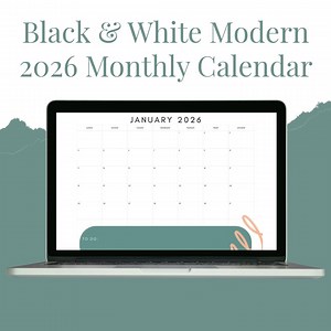 Black & White Modern 2026 Monthly Calendar (downloadable) - Etsy