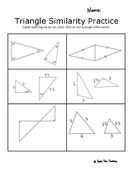 Similar Triangles Geometry Worksheet - AA, SAS, SSS Similarity Practice
