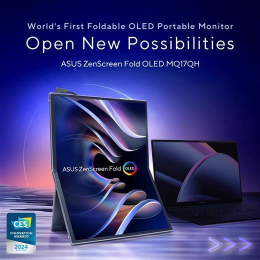 1K views · 47 reactions | Are you ready for the future of portable monitors? ️ Meet the #ASUS #ZenScreen Fold OLED MQ17QH—the world's 1st foldable OLED portable display! 朗 ☑️Compact with 17.3'' QHD foldable technology ☑️Vibrant OLED colors & contrast ☑️Durable for lab-tested connectivity ports ➡️Learn more: https://asus.click/ZenScreenMQ17QH #ASUSLaunchEvent #CES2024 | ASUS | Facebook