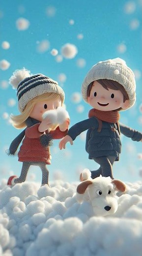 Winter Wonderland: 3D Animated Kids Enjoy Snow and Play with Their Dog